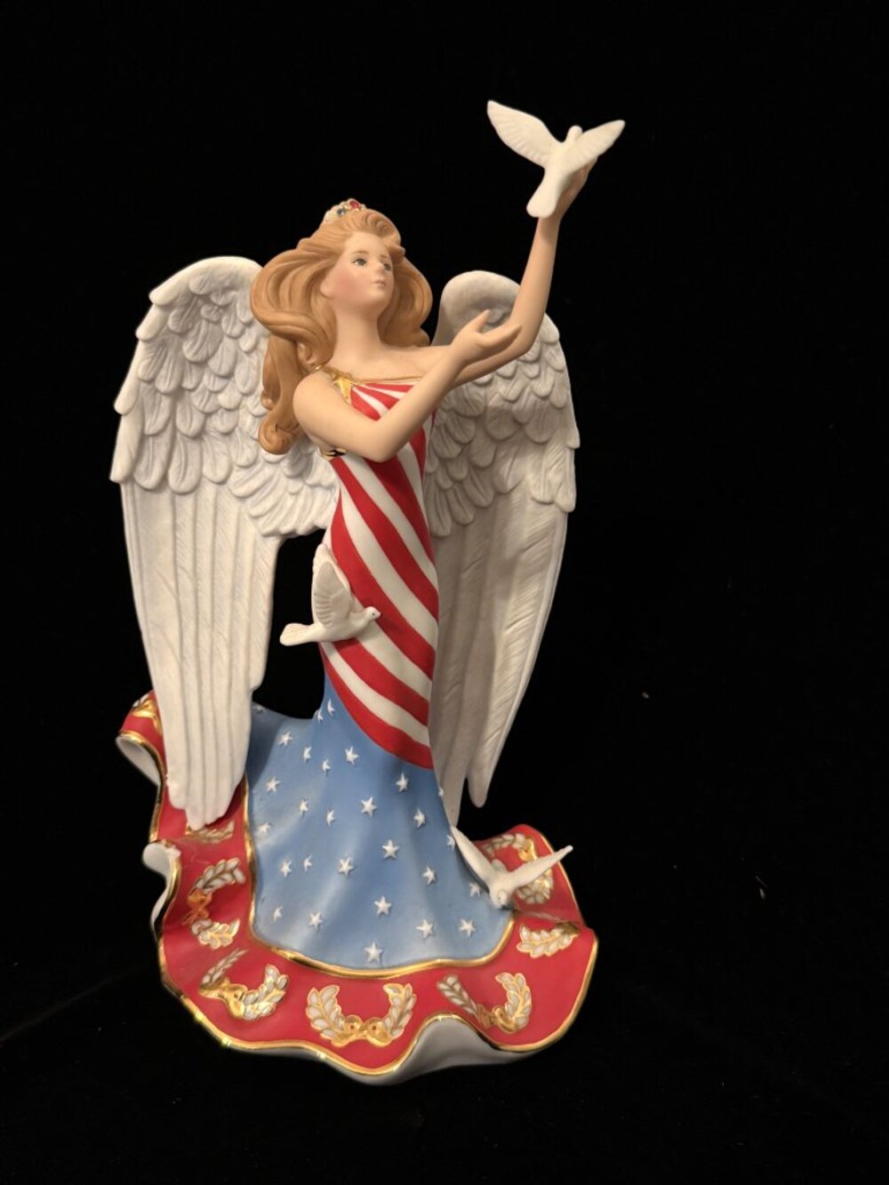 Lenox "God Bless America" Patriotic Angel Figurine Tiny Chip USA Cottage Core